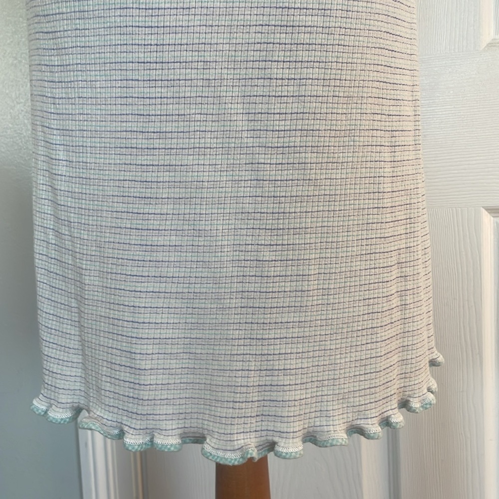 Vintage Aria Striped Short Sleeve nightgown ruffled hem embroidered flowers S - Picture 9 of 11